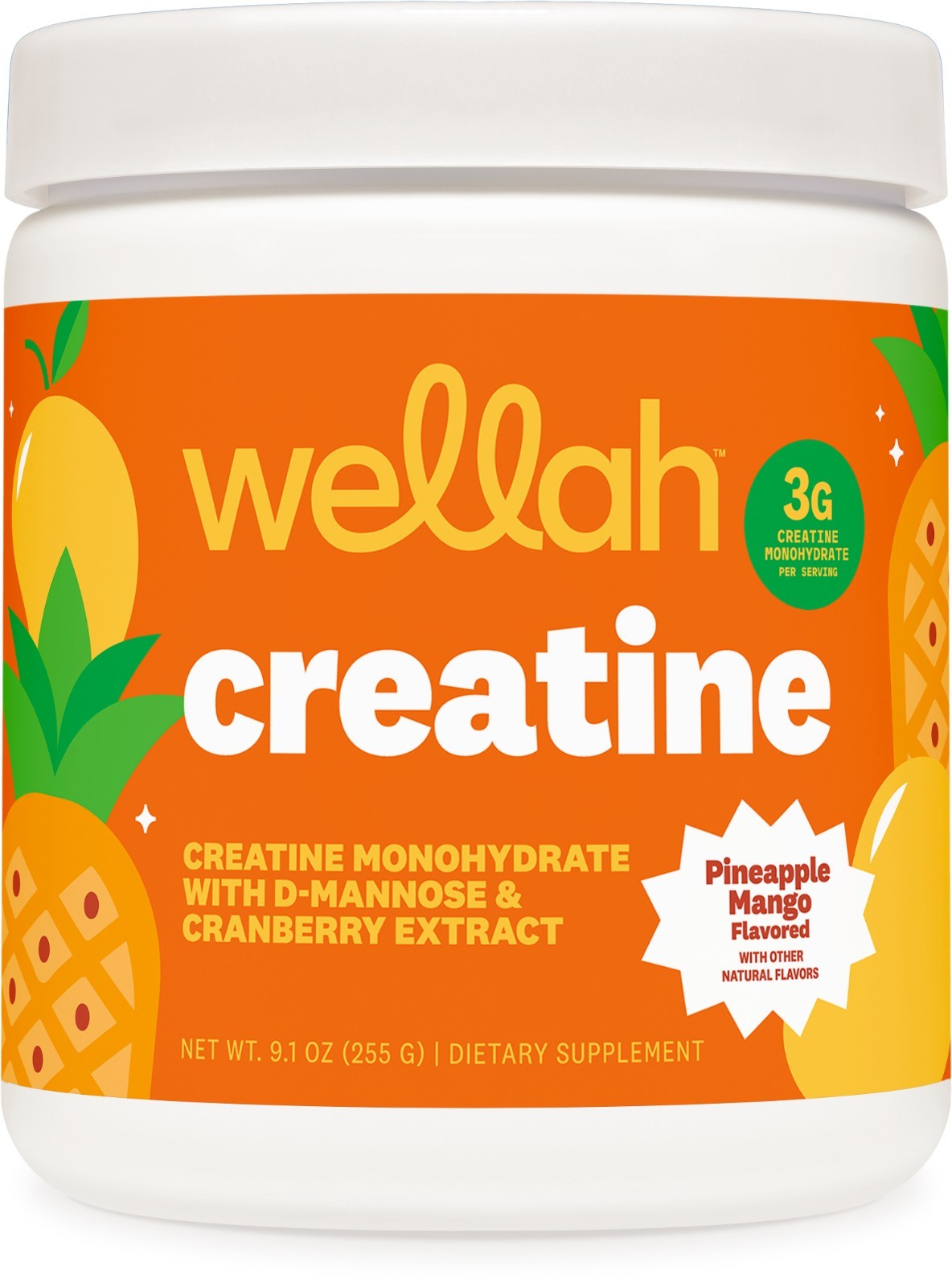 Wellah Creatine for Women (50 Servings, Pineapple Mango) - Creatine Monohydrate