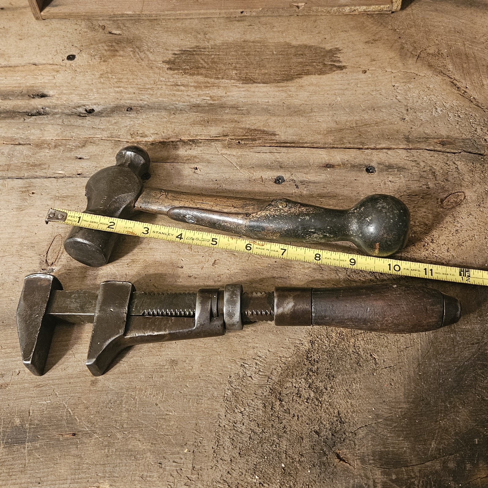 VINTAGE BLACKSMITH HAMMER & ADJUSTABLE MONKEY WRENCH TOOL LOT - UNUSUAL TOOLS -