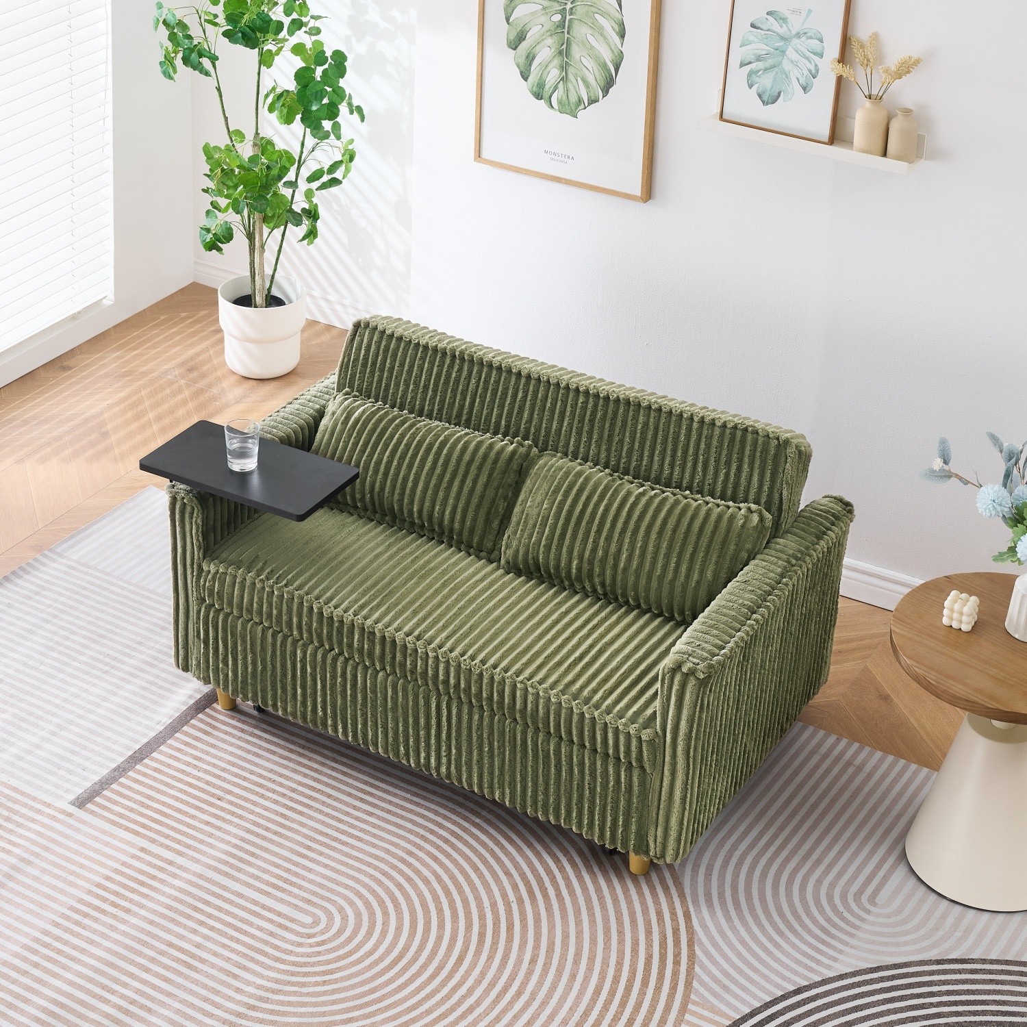 Convertible Sleeper Sofa Bed Loveseat Sofa with Pull Out Bed & USB Ports Green