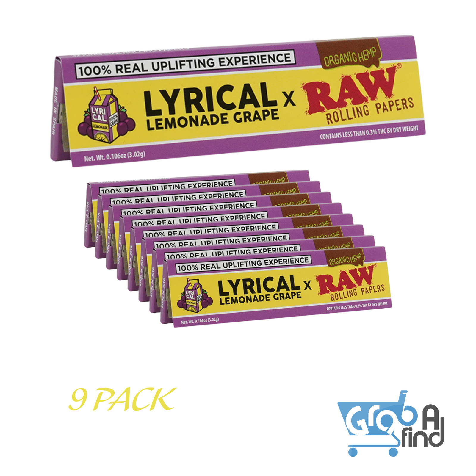 9 Pack Raw X Lyrical Lemonade King Size Wide Papers