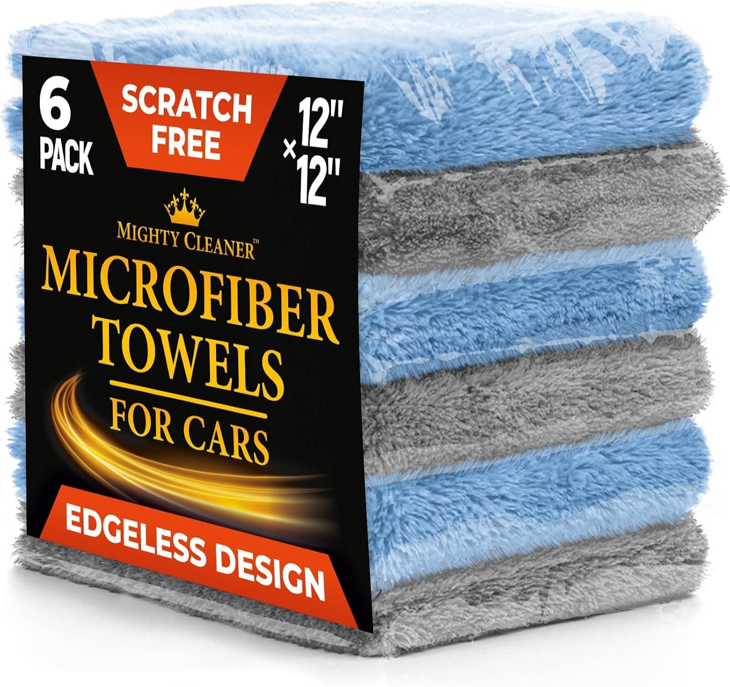 Super Soft Microfiber Towels for Cars - Edgeless - 6pk (12”x12”) - Premium
