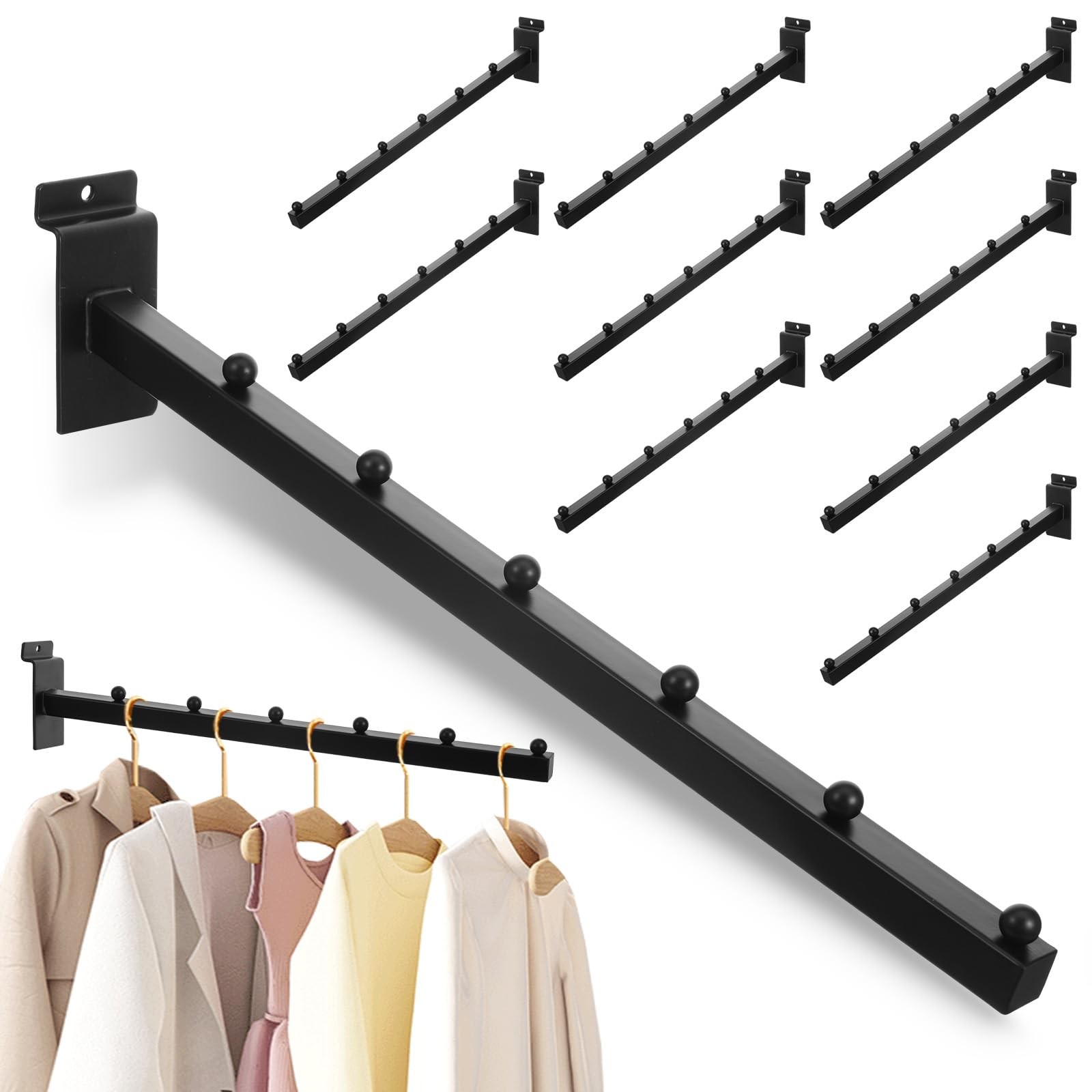 12 Inch Waterfall Slatwall Hooks - 10 Pack Black Metal Display Hooks