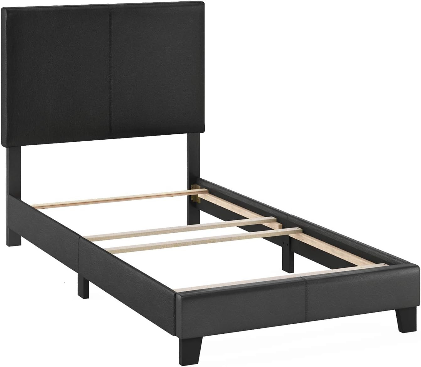 Pessac Twin Black PU Leather Upholstered Platform Bed Frame
