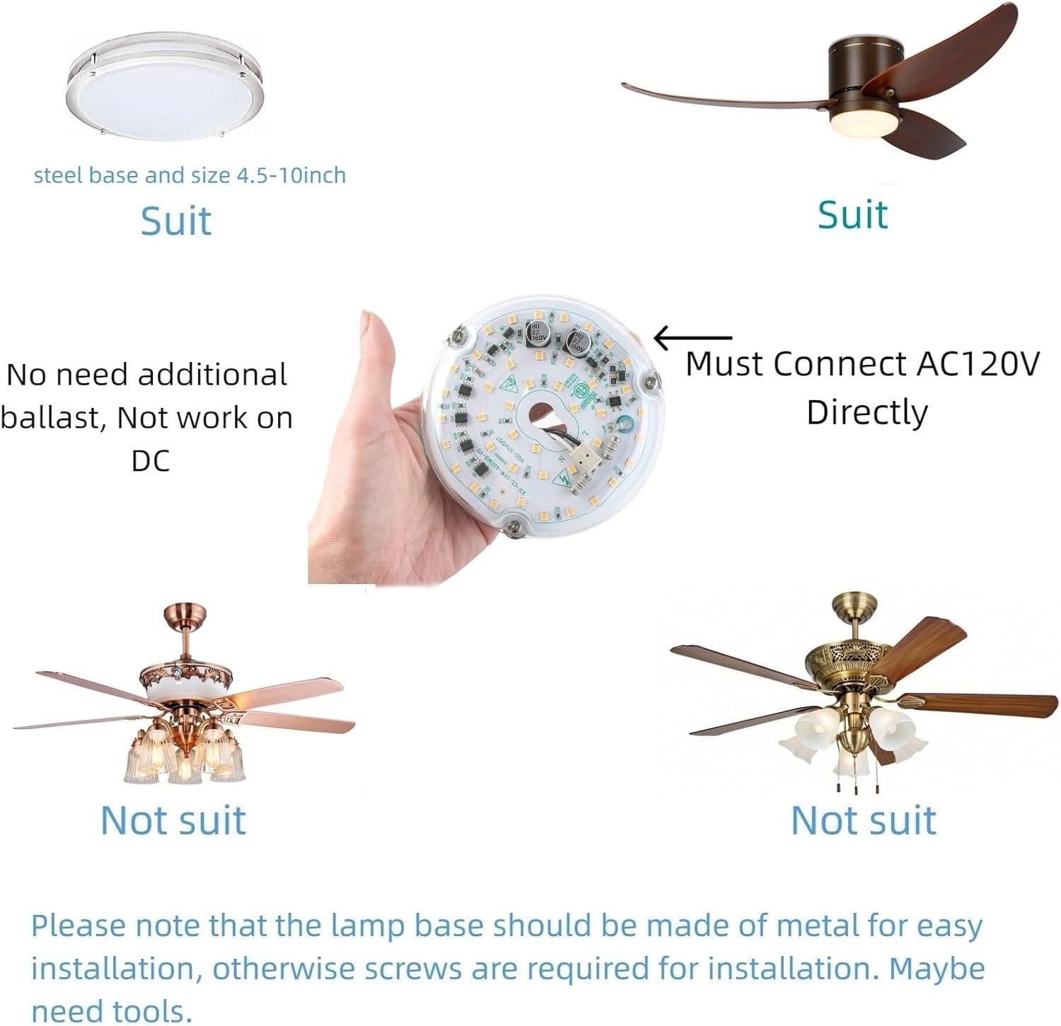 4 inch LED Retrofit Light Kit for Ceiling Fan Replacement White 6000K