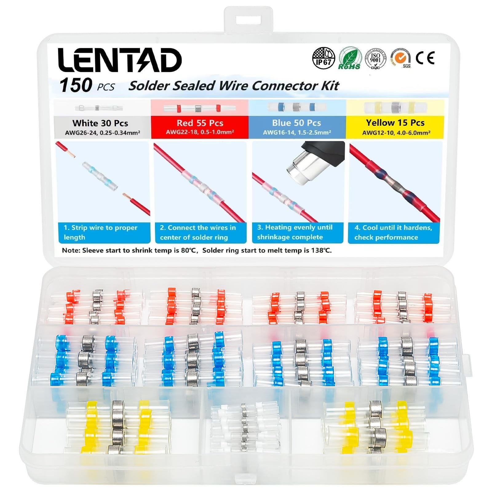 150 PCS Solder Seal Wire Connectors Kit, Waterproof Heat Shrink Butt Connecto...