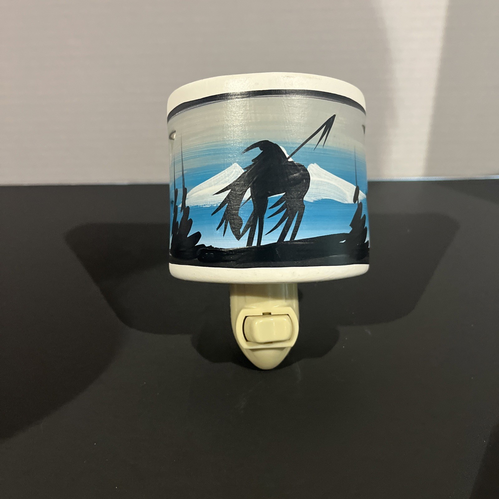 Southwest Native Design Hand Painted signed Pottery Night Light Horse