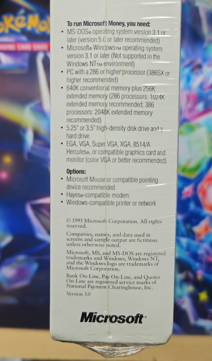 1993 Microsoft Money Version 3.0 3.5" Disk Version Big Box - Brand New & Sealed