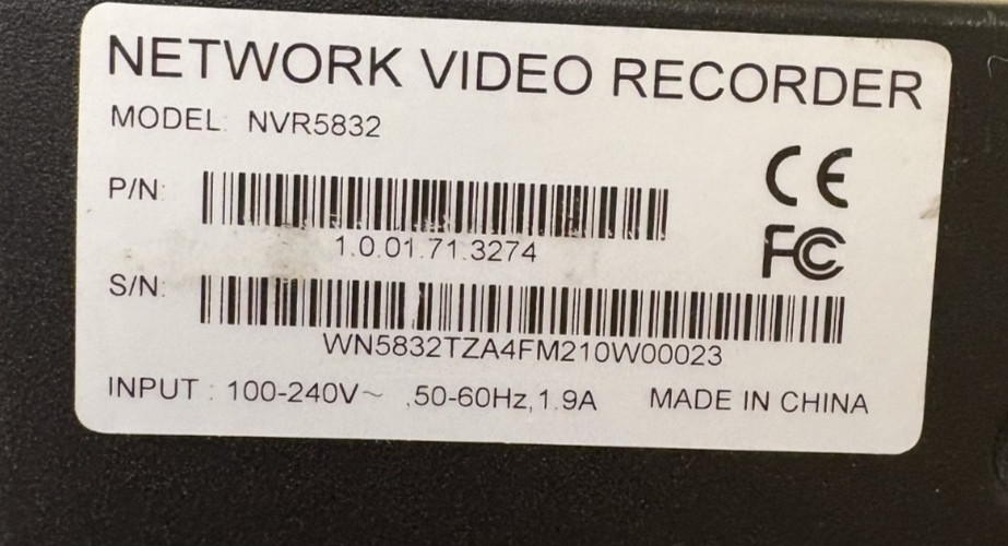 NVR NVR5832 Network Video Recorder w/ Power Cord