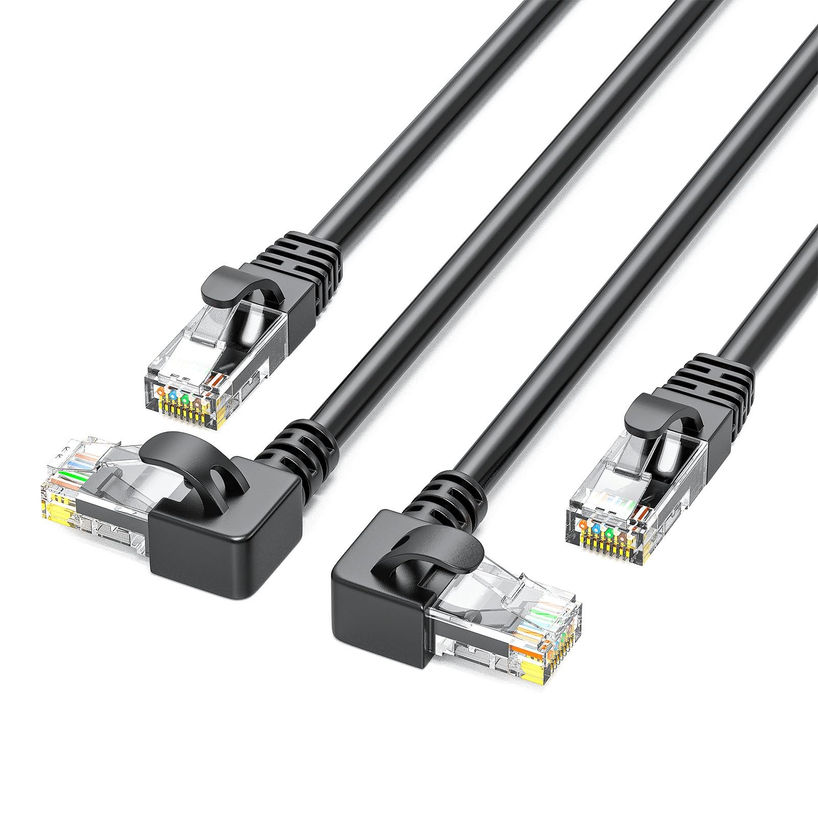 2 PCS Black 6FT 1Gbps 250Mhz Cat 6 90 Degree Left Right Angle Ethernet Cable