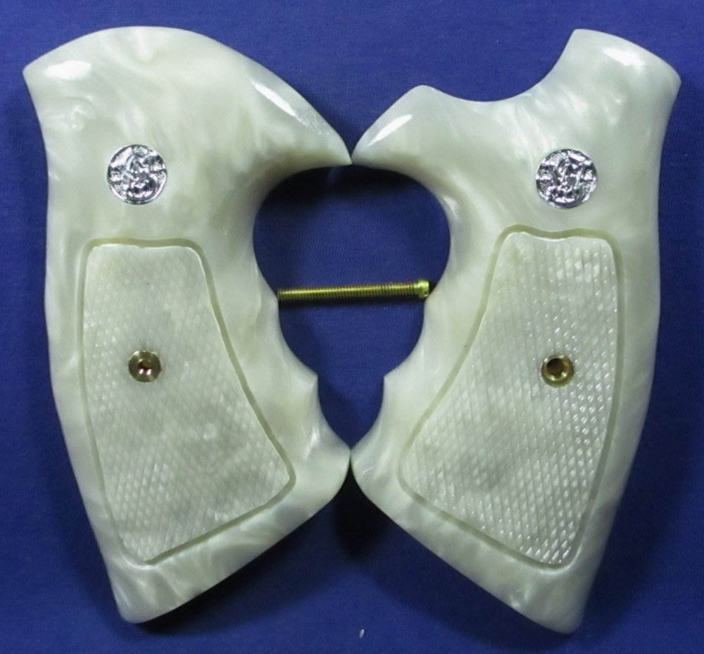 NEW, Resin Pearl Checkered Grips for S&W Revolvers, K, L frame square/round butt