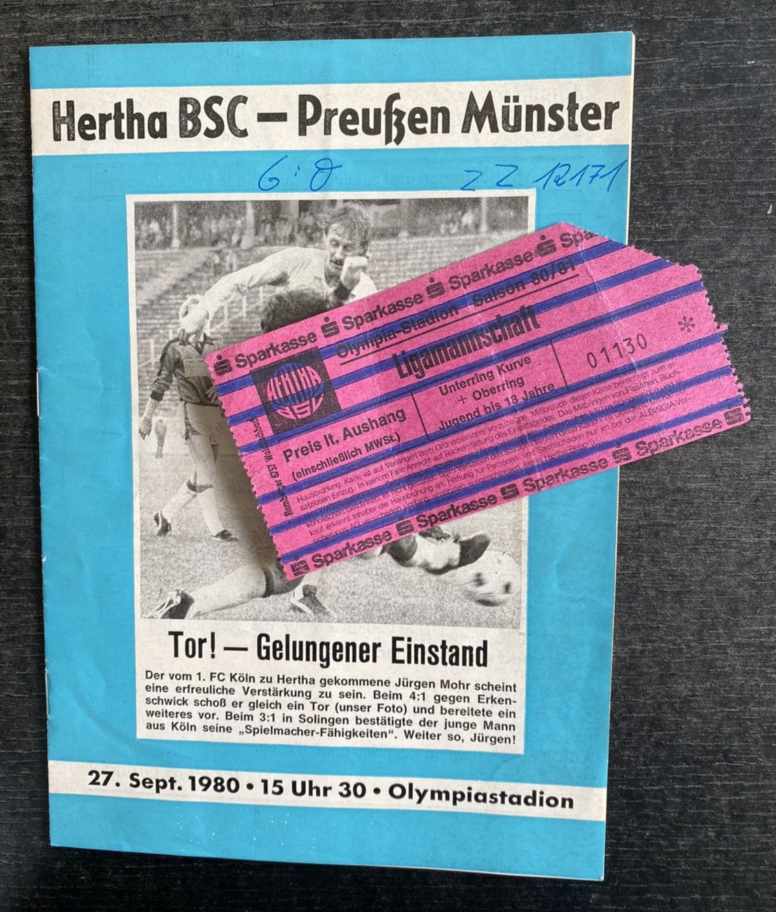 II. BL 80/81 Hertha BSC - Preußen Münster, 27.09.1980 Ticket And Program