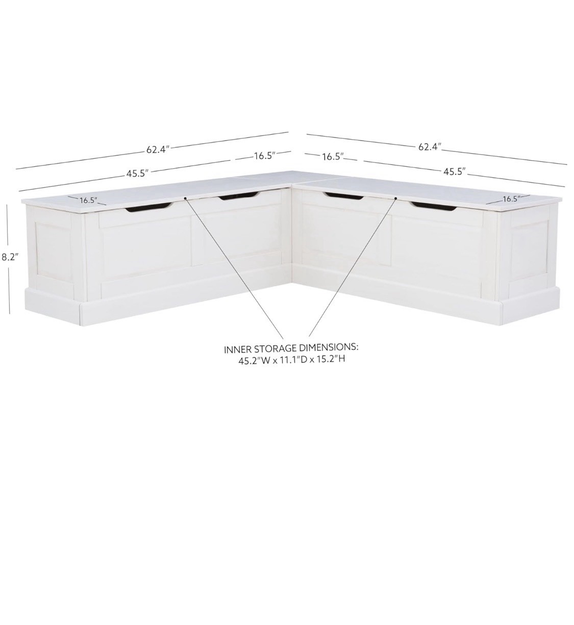 White Wood Corner Storage Bench with Lift-Top, Cabinet,45.2”W x 11.1”D x 15.2”H