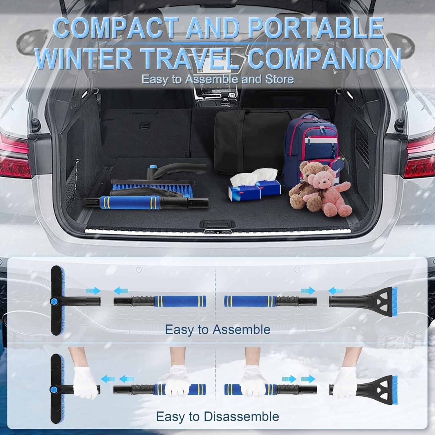 360° Rotating Snow Removal Tool - Heavy-Duty Extendable Ice Scraper for SUVs