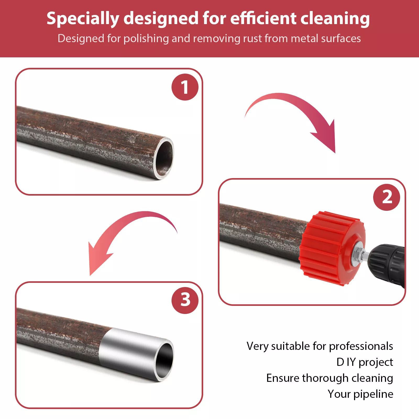 3PCS Copper Pipe Cleaner for Electric Drill Metal Bronze Tube Cleaning Brush
