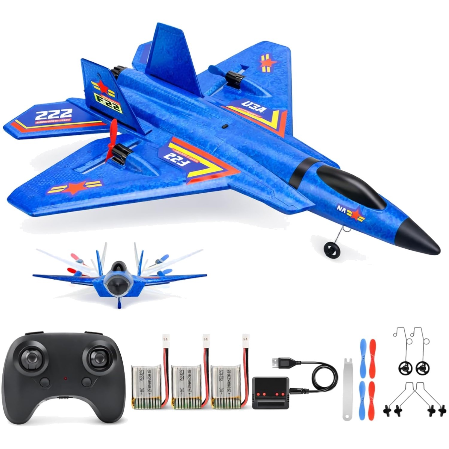 Flying F-22 Raptor Remote Control Plane - 3 Rechargeable Batteries & Waterproof!