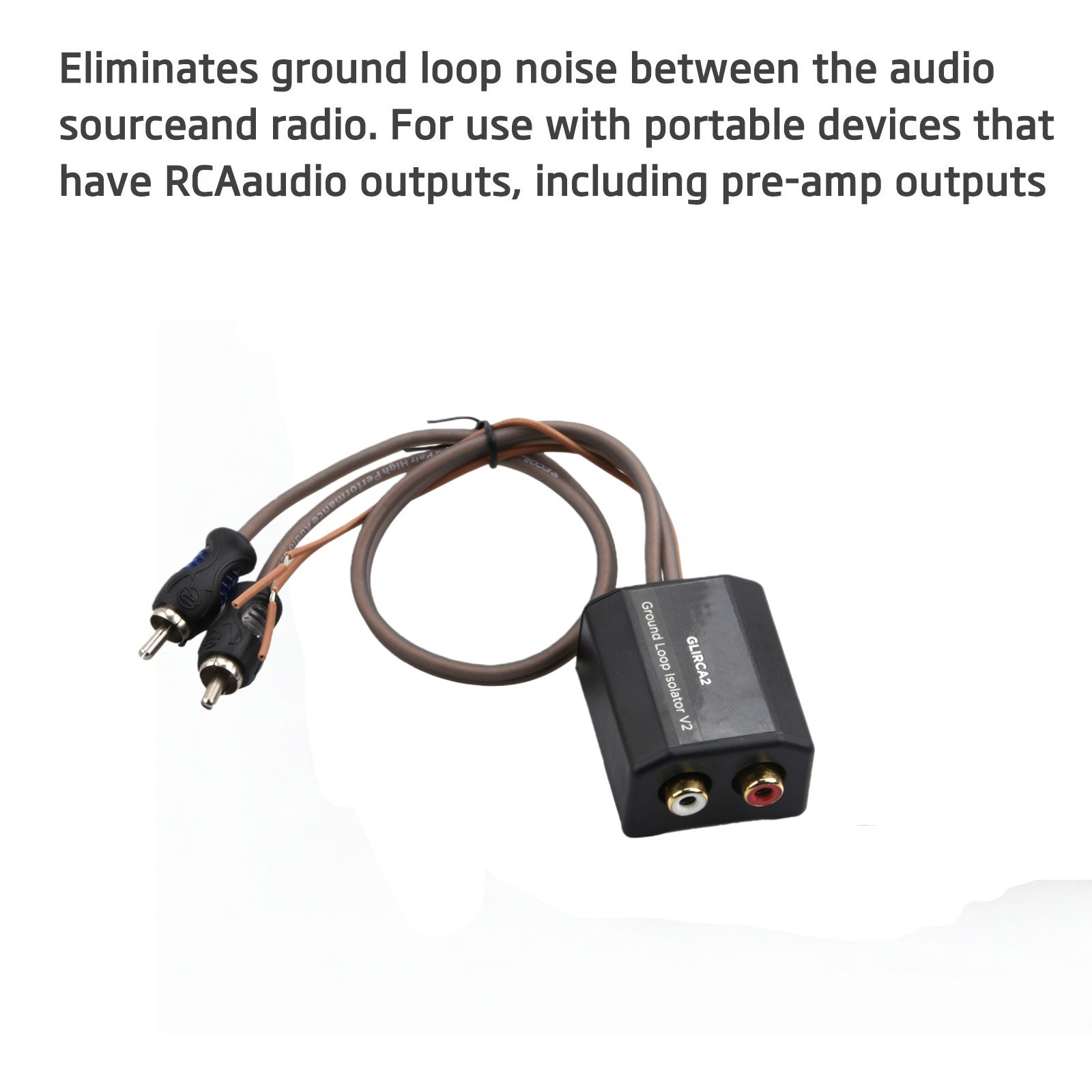Portable 2-Channel RCA Stereo Ground Loop Isolator Eliminates Amplifier Noise