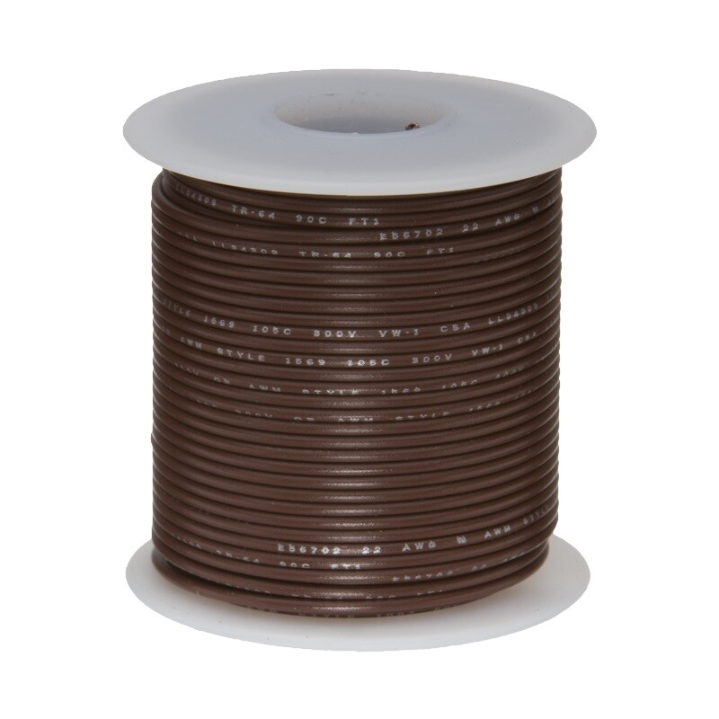 16 AWG Stranded Hook Up Wire, Brown, 25 ft, 0.077" Dia, UL1061, 300V