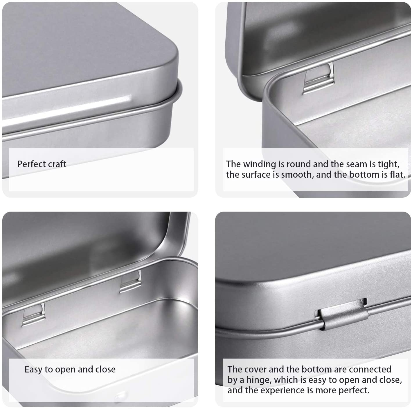 40pcs Metal Rectangular Empty Hinged Tin Box Containers Mini Portable Small Box