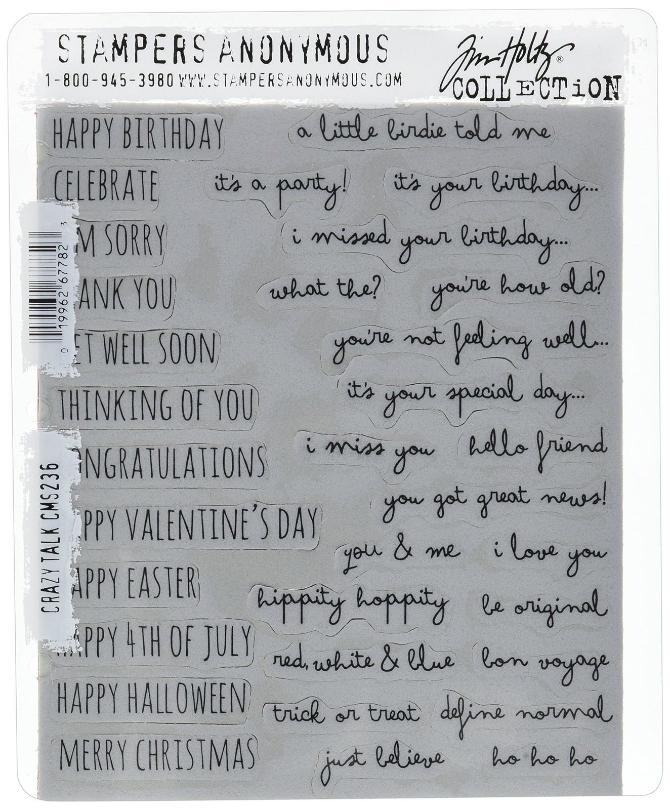 Stampers Anonymous Tim Holtz Cling Stamps 7"X8.5", Crazy Talk
