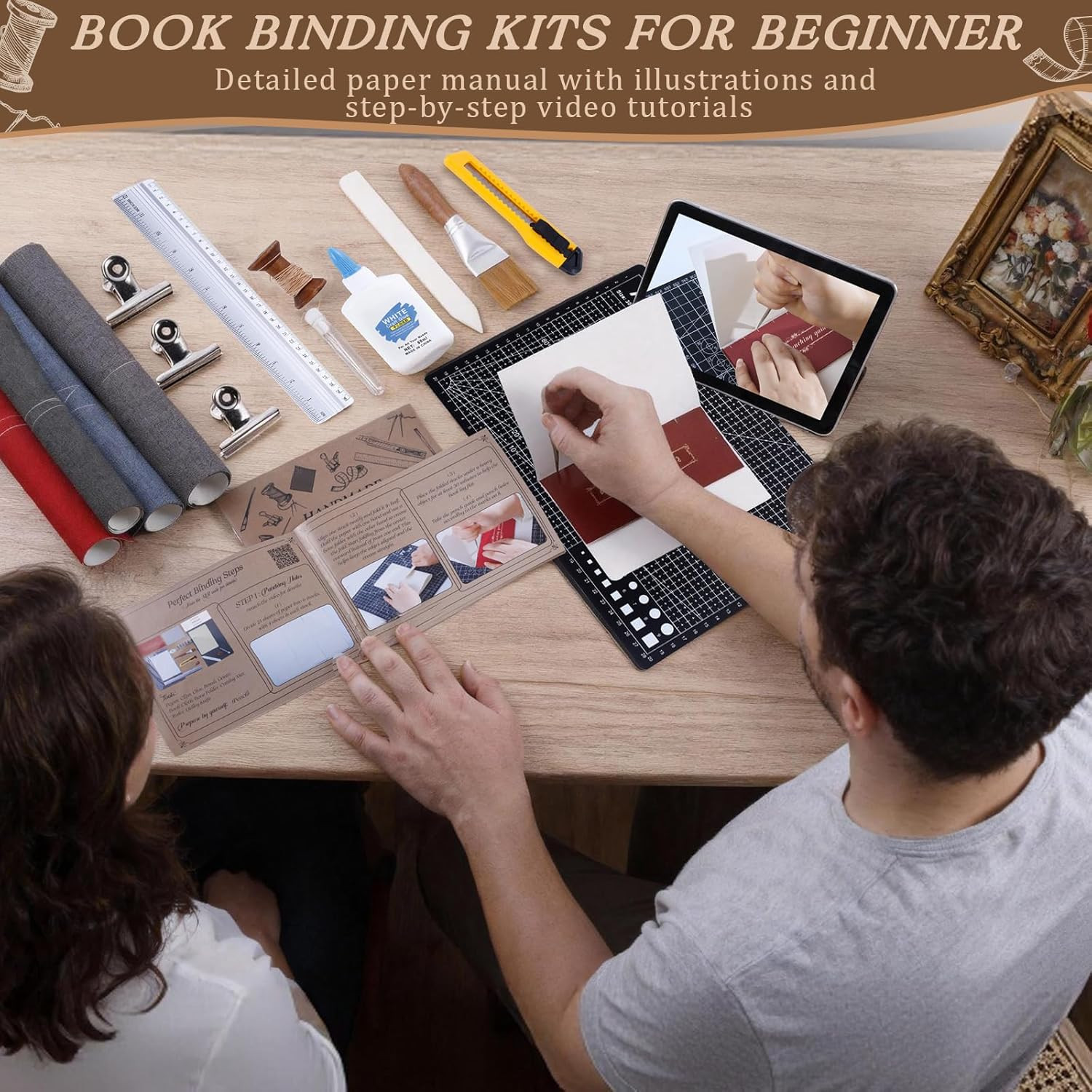 145Pcs Book Binding Kits for Beginners,Complete Bookbinding Kit Tools Materials