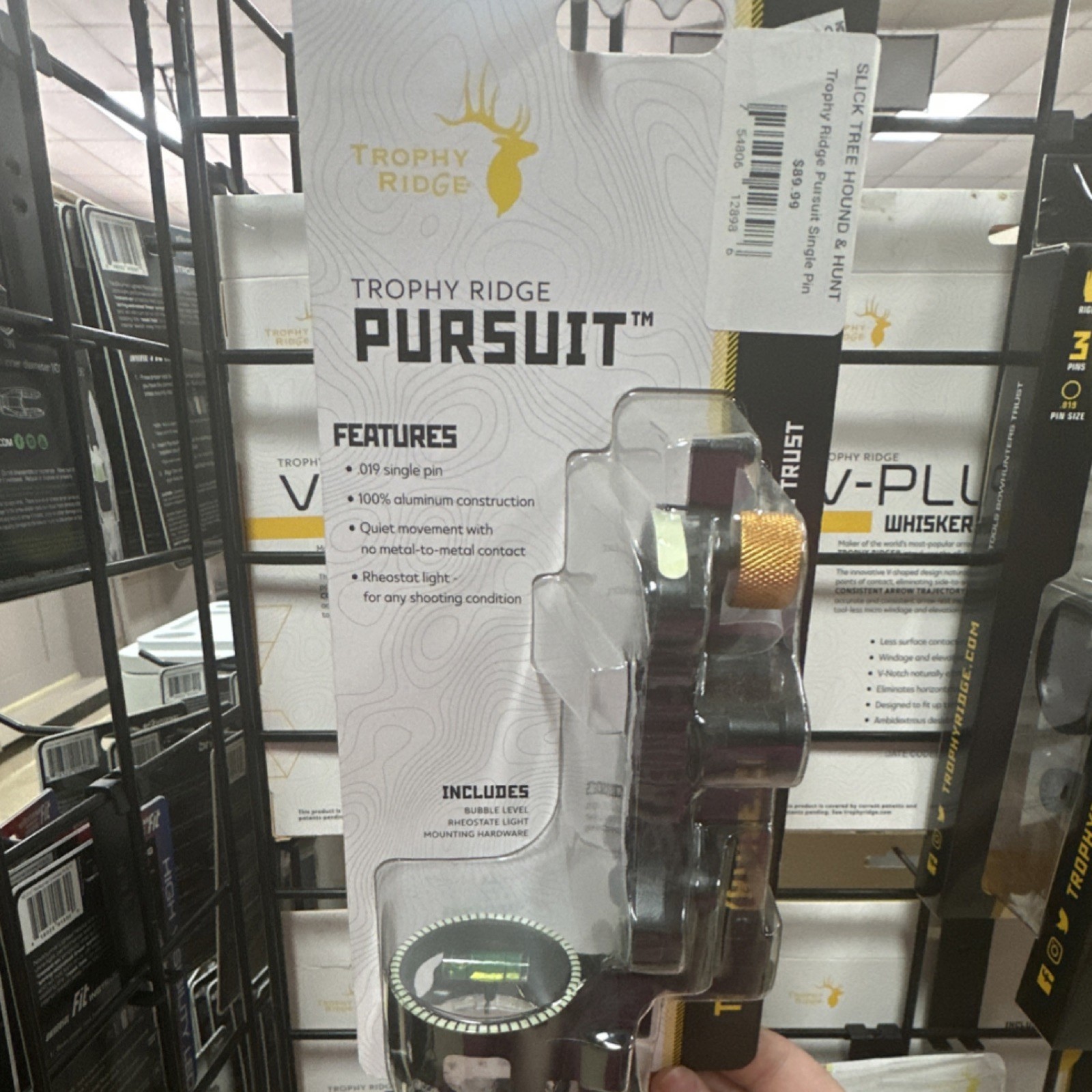 Trophy Ridge Pursuit Single Pin Sight Bubble Level Rheostat Light Black Gold