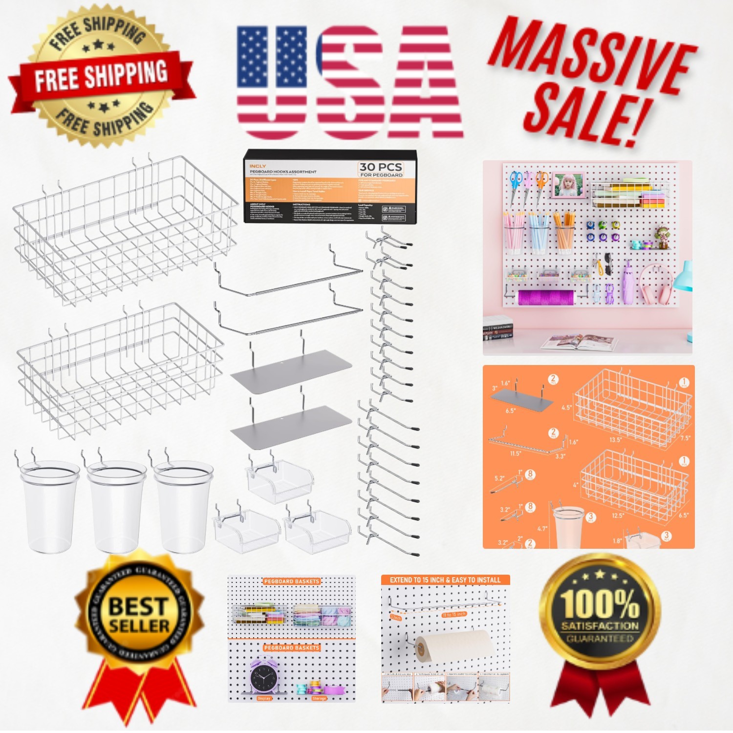 Durable 30-Piece Pegboard Accessory Set - Perfect for Garage and Craft Room