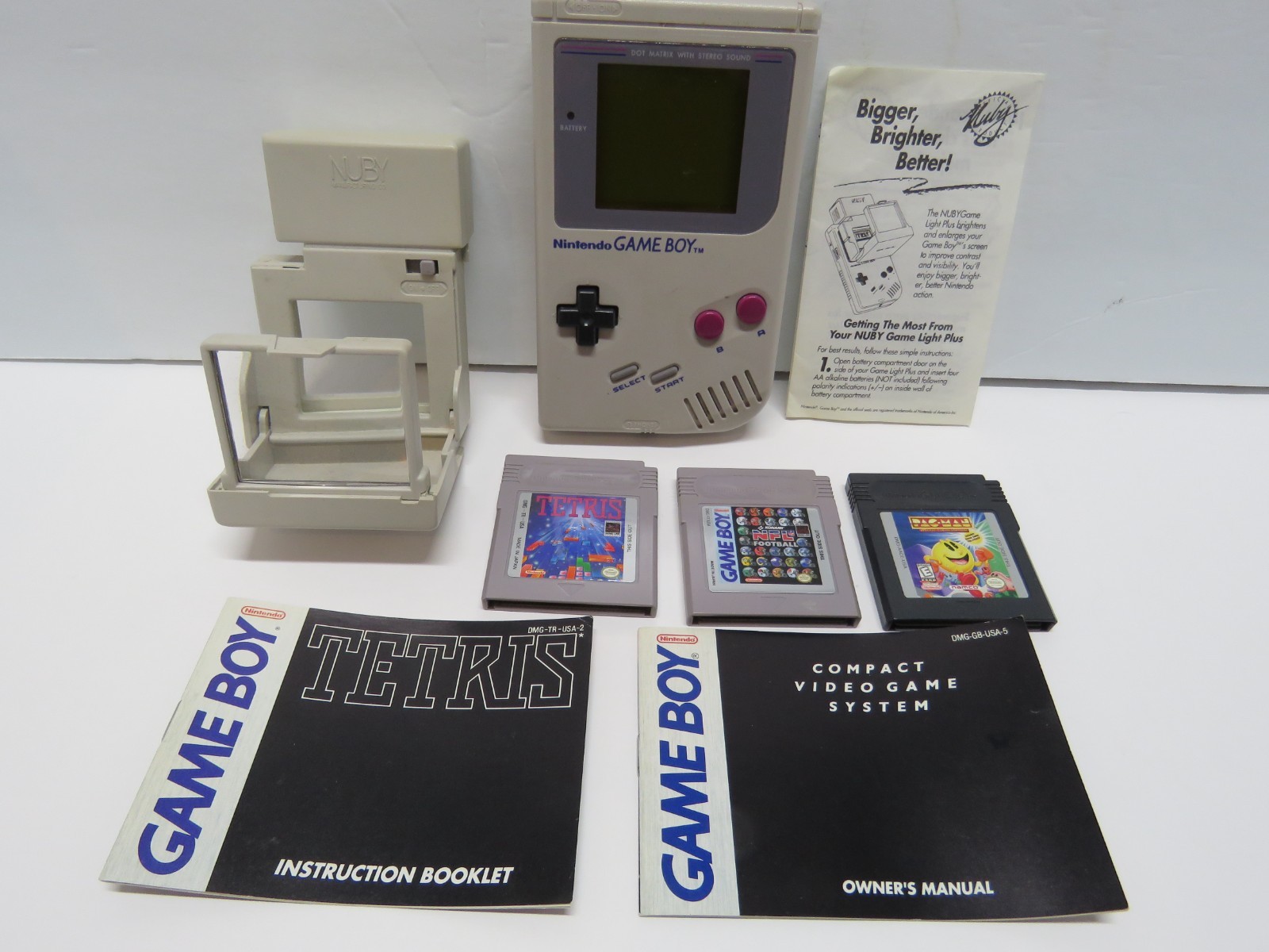 1989 Nintendo Game Boy NUBY Game Light Case Tetris Konami NFL Football Pacman
