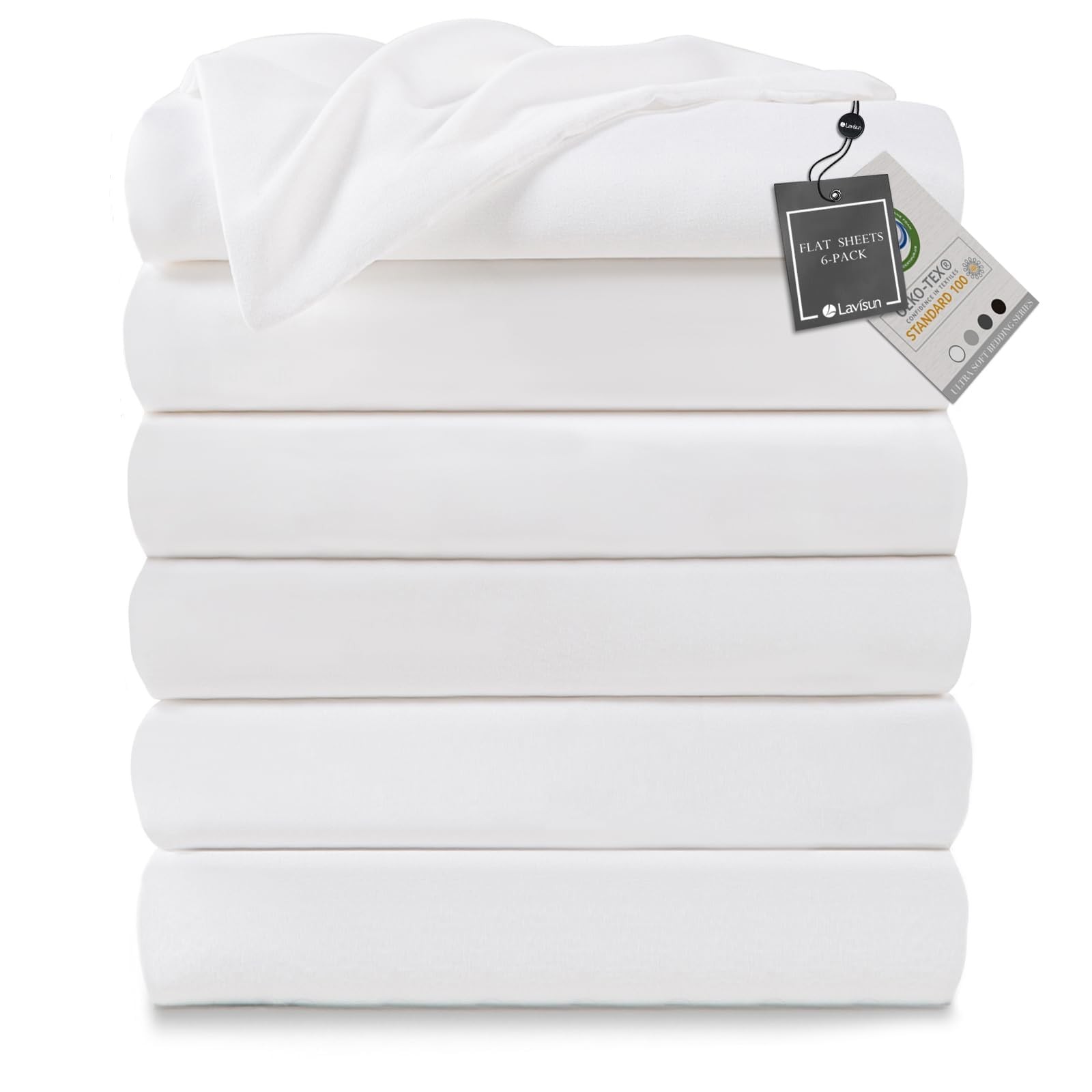 White Twin Flat Sheets Only Bulk Microfiber Hotel Massage Bedding 6 Pack