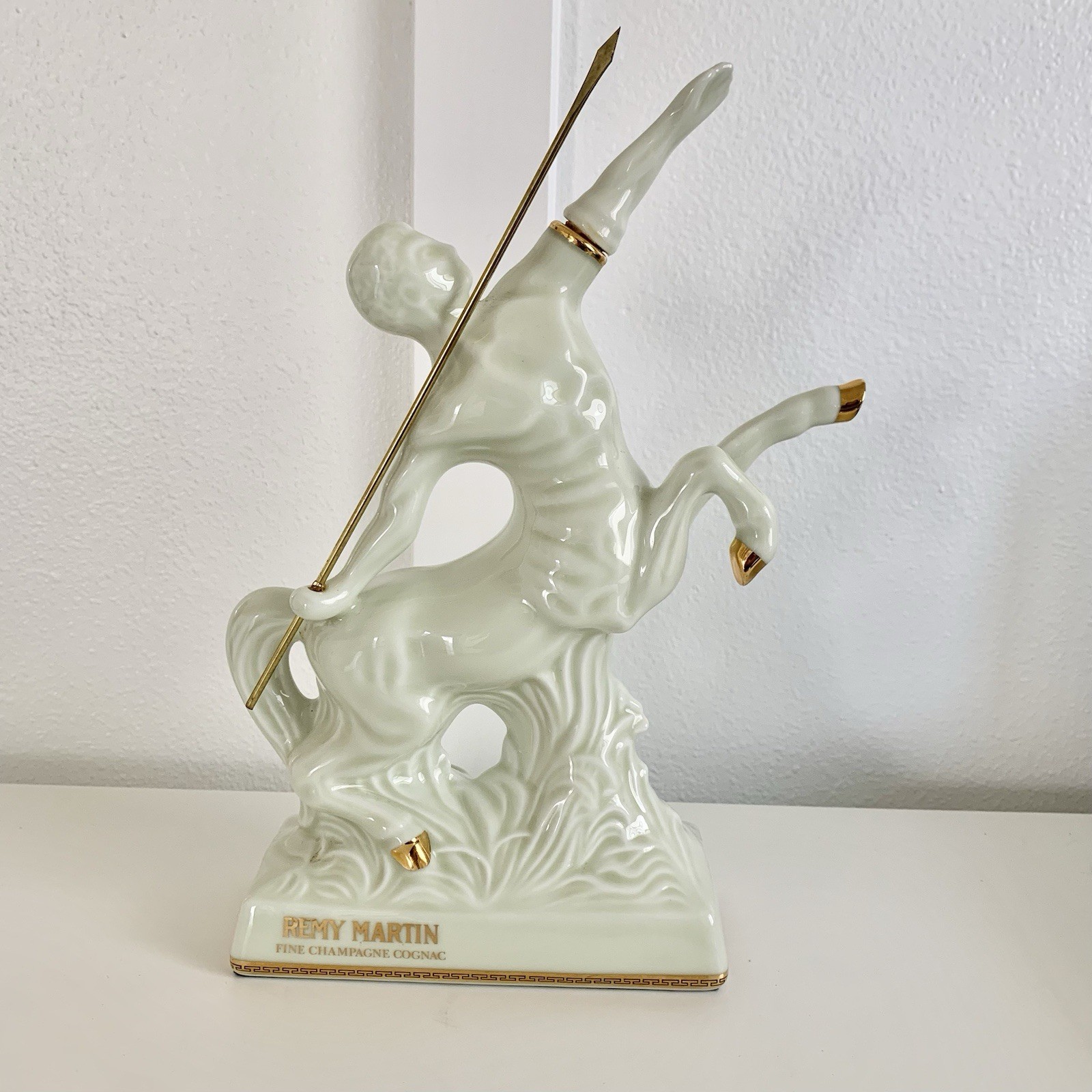 Vintage REMY MARTIN Centaur Limoges Cognac Empty Bottle Ceramic Gold Ivory