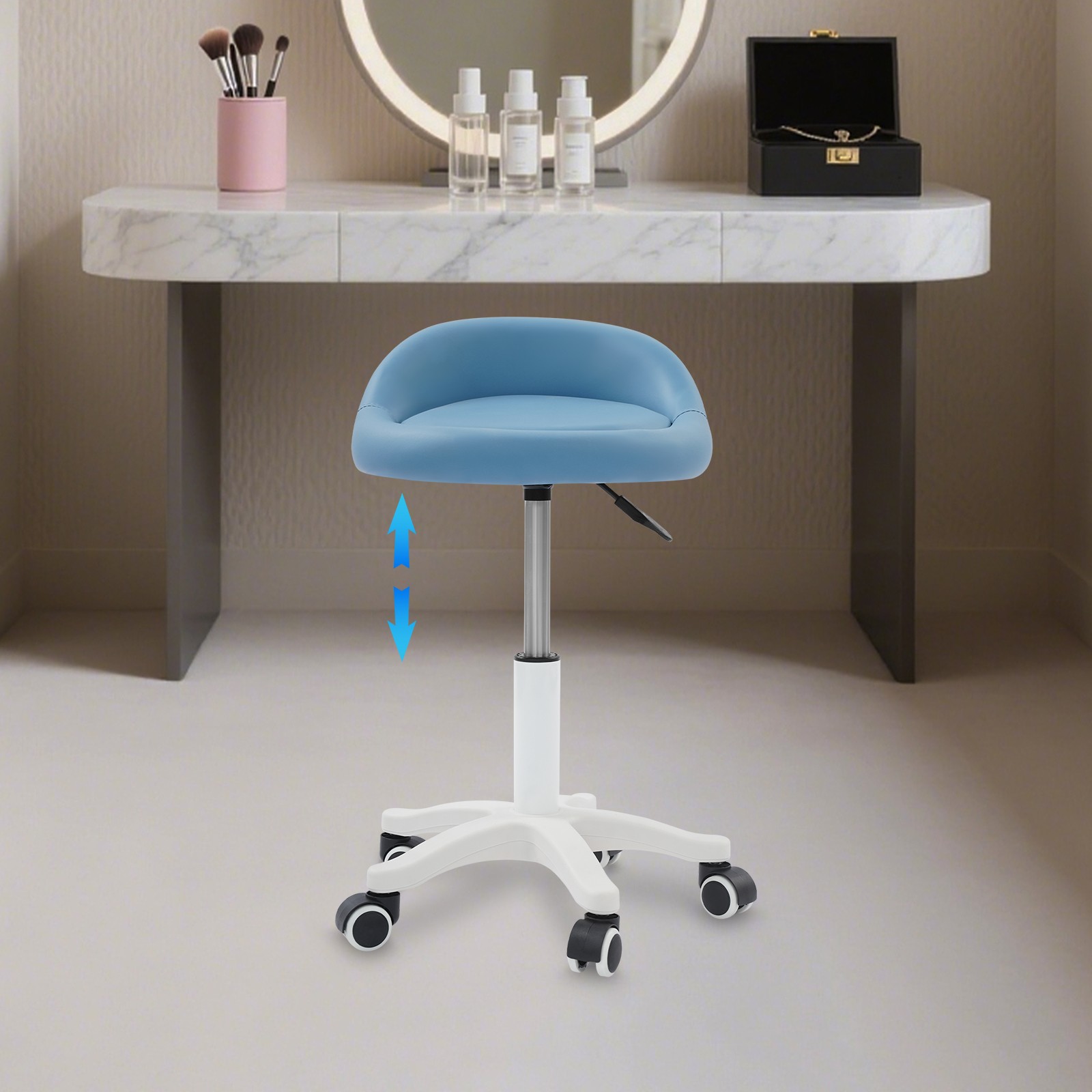 Adjustable Beauty Salon Chair, Rolling Stool, Rolling Stool with Low BackrestUS