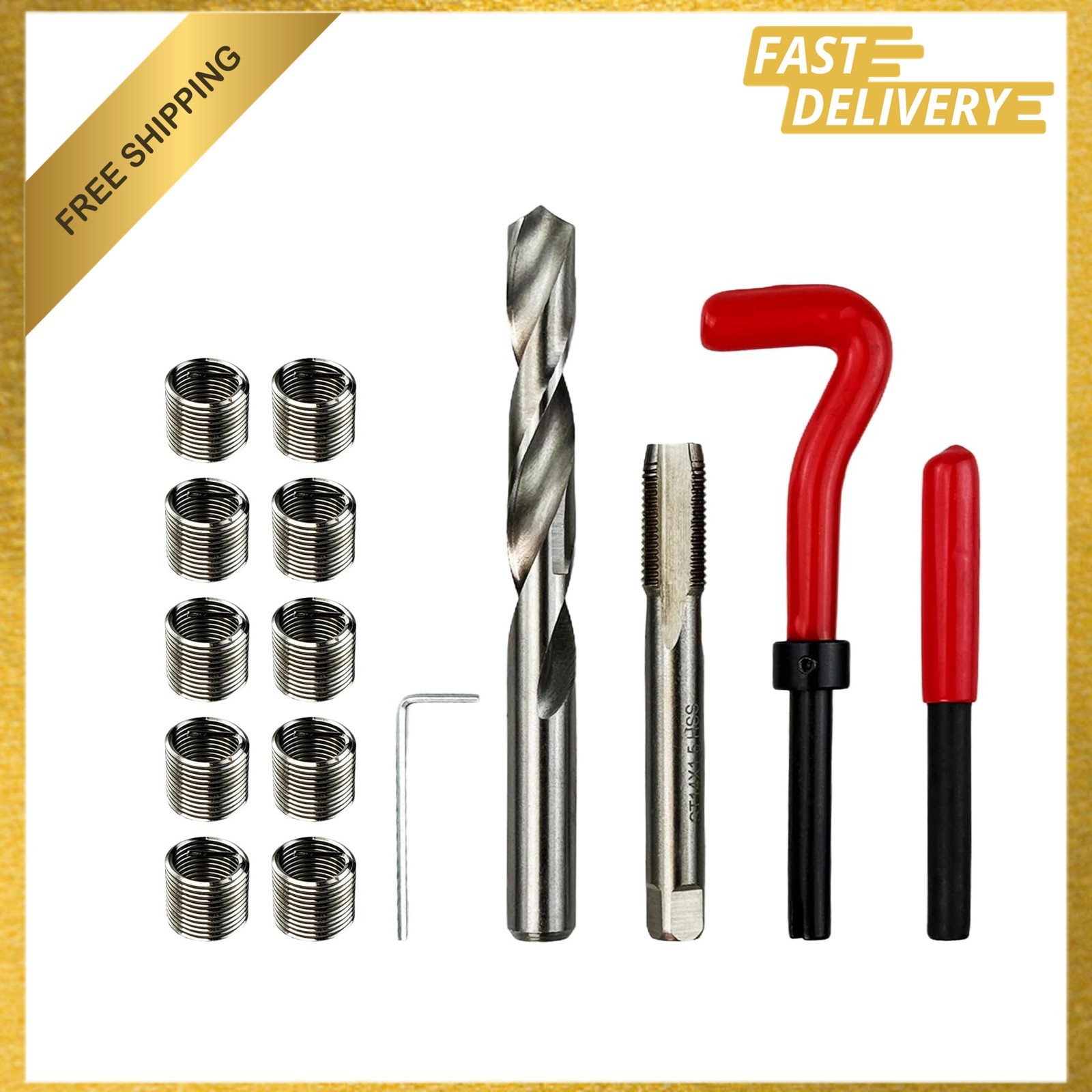M14x1.5mm Thread Repair Kit, Helicoil Insert Set, Steel Hand Tool for Damaged