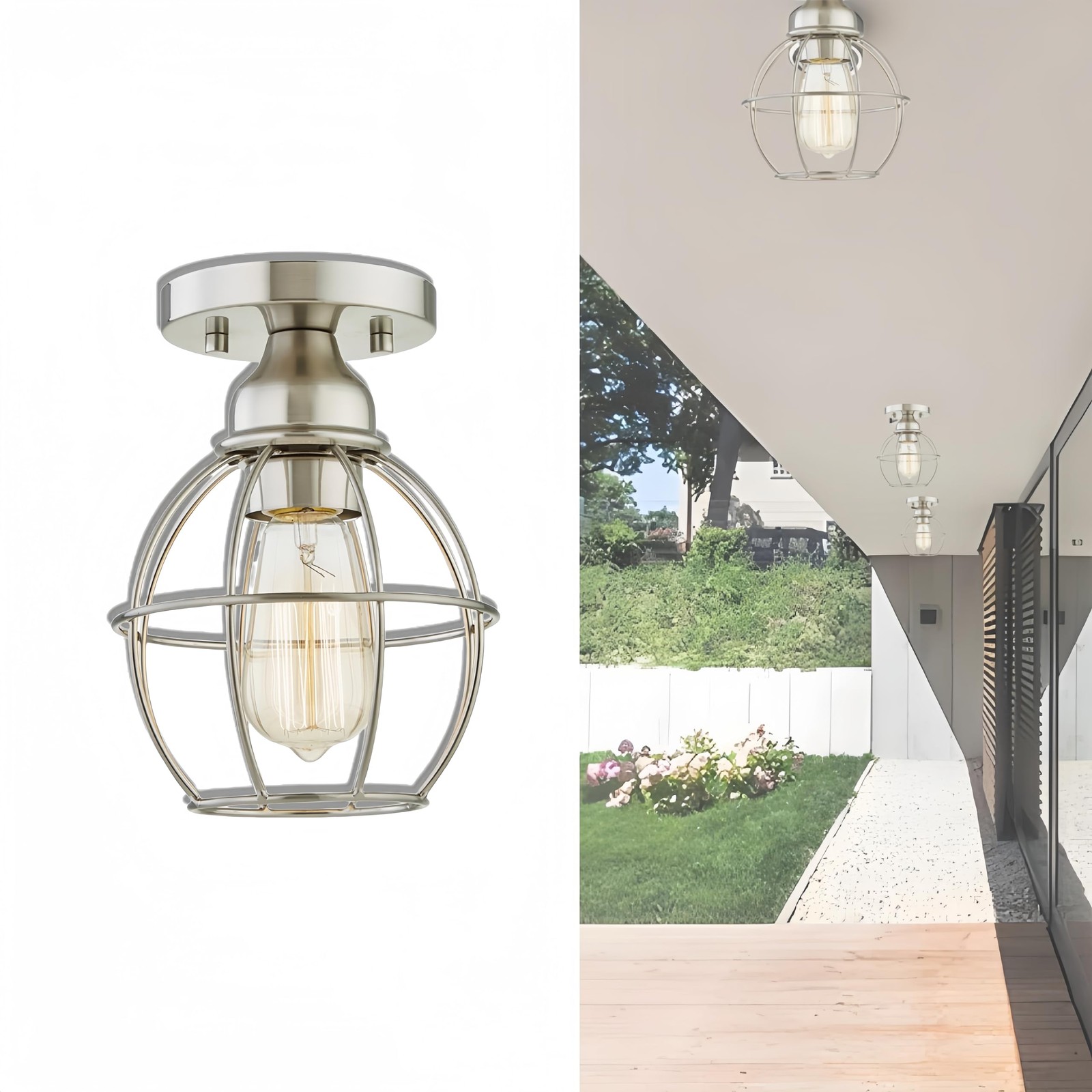 WISBEAM Brushed Nickel Semi Flush Mount Ceiling Light Fixture, 1-Pack