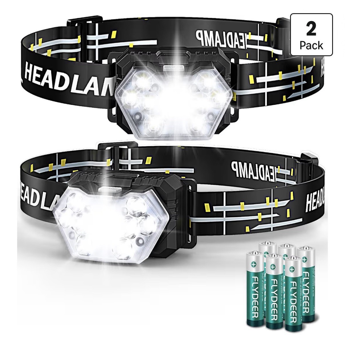 Eirnvop 2000 Lumen 9 LED Headlamp 2 Pack, Ultra Bright Head Lamp with 6 Modes...