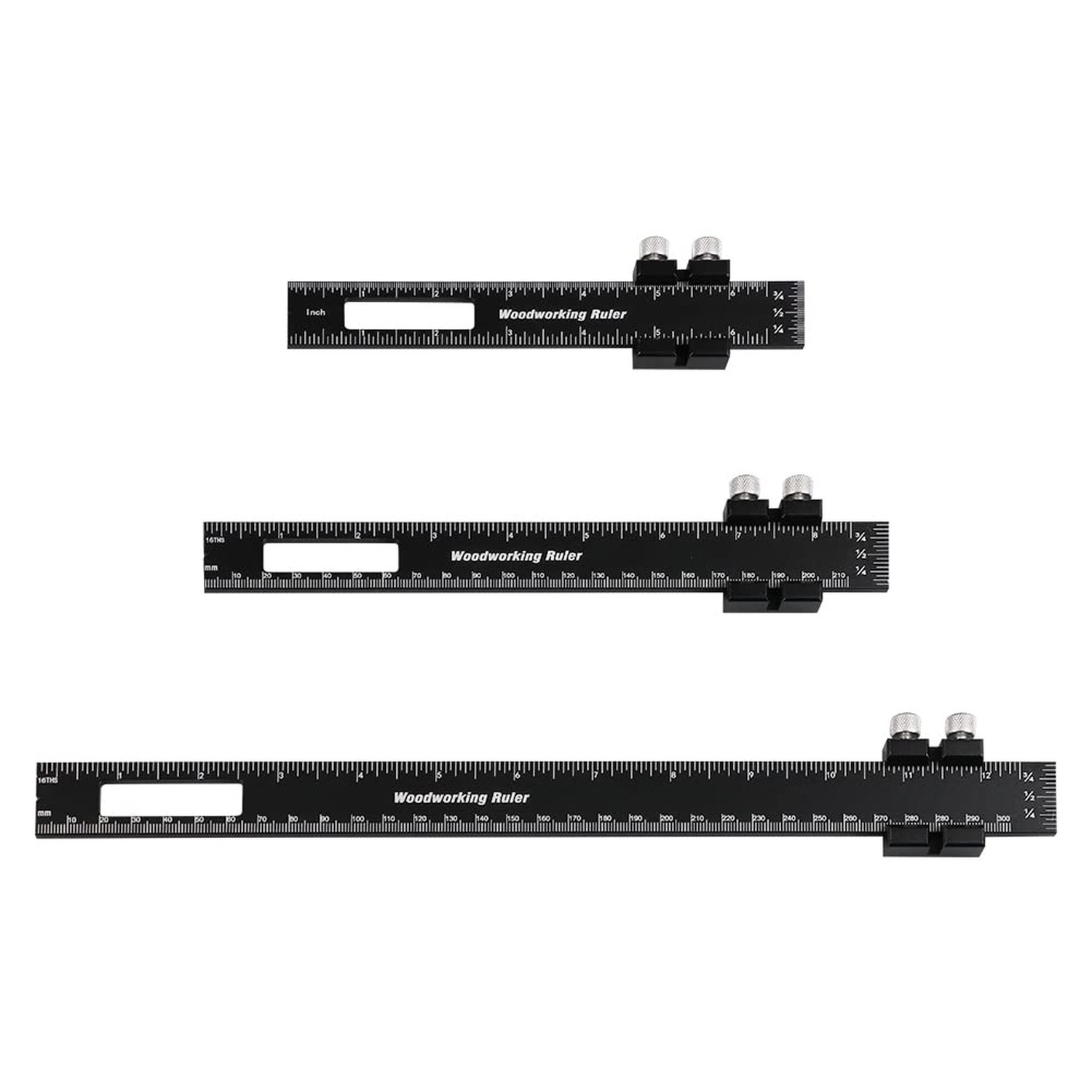 Woodworking Ruler with Slide Stops, 3PCS 6/8/12 Inch T-Type Scribing Ruler Sq...