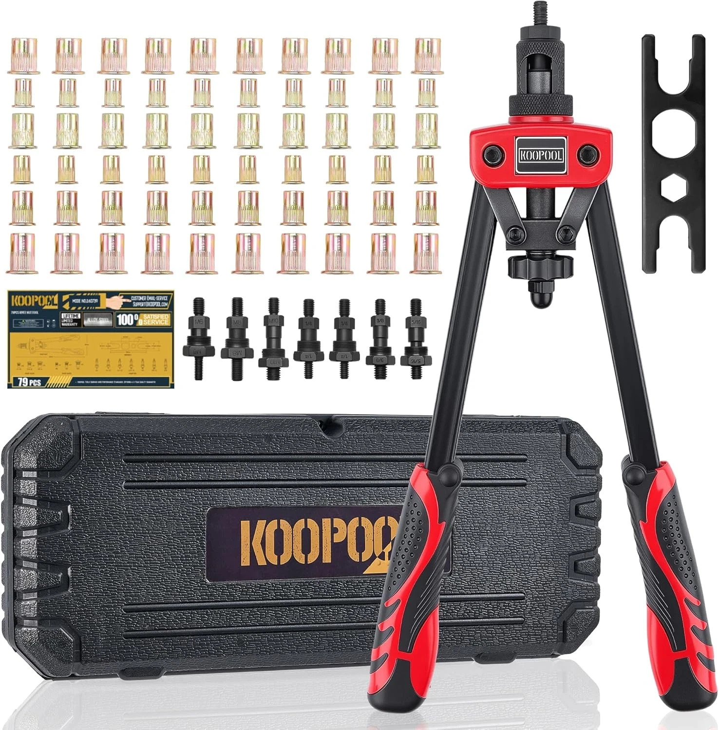 14" Rivet Nut Tool Kit, Heavy-Duty Rivnut/Nutsert Tool with 7 Mandrels (M6, M8,