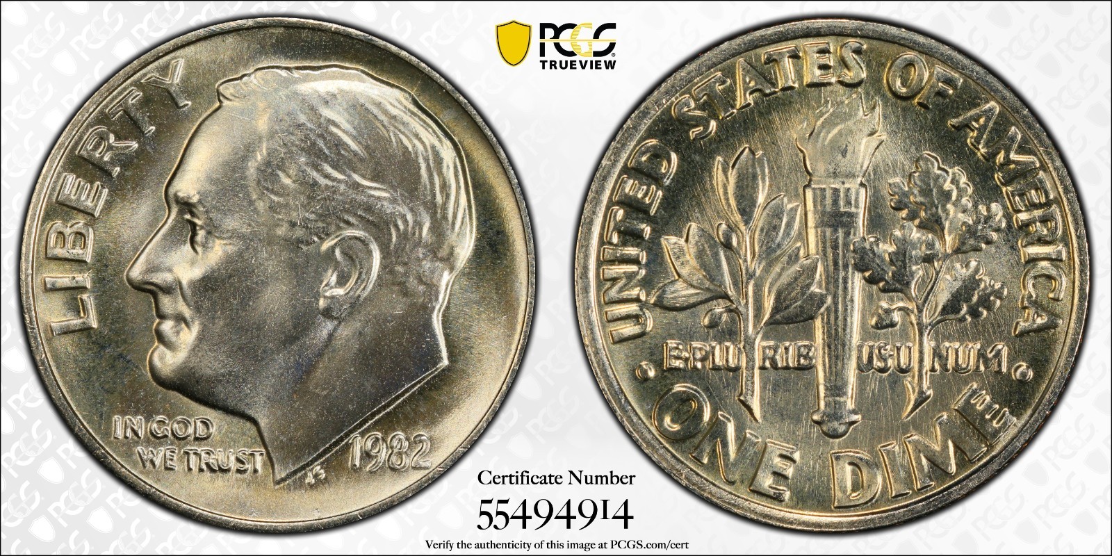 1982 No-P PCGS MS67FB Full Bands HIGHEST FB 🔴 No Mintmark 10c ✅ Roosevelt Dime