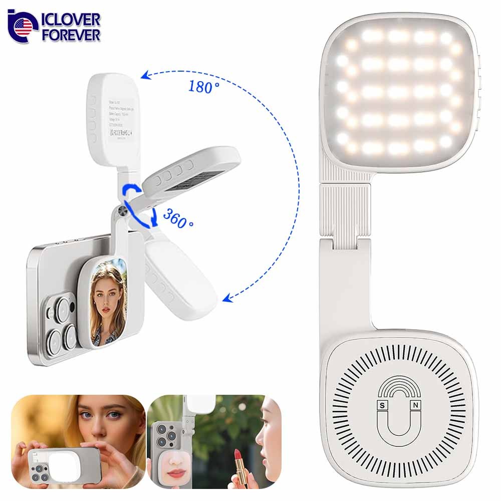 Magnetic Selfie Fill Light 360°Rotation Fill Light with Mirror for Video Makeup