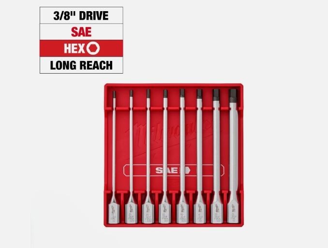 Milwaukee 8pc 3/8” Drive Long Hex Bit Socket Set SAE 48-22-9546 New
