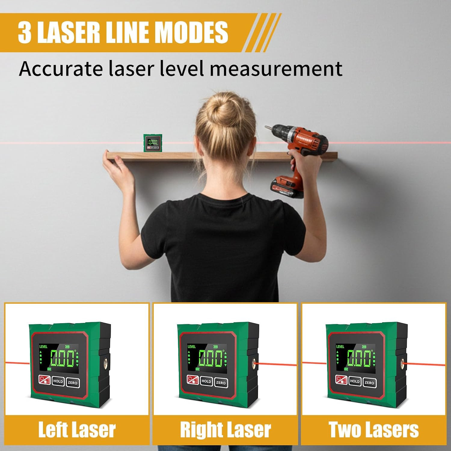 Digital Angle Finder with Laser, 4 Side Magnetic Inclinometer Angle Gauge Cube