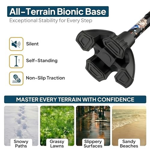 Walking Cane with LED Light, Foldable,Adjustable, Self Standing Black flowers