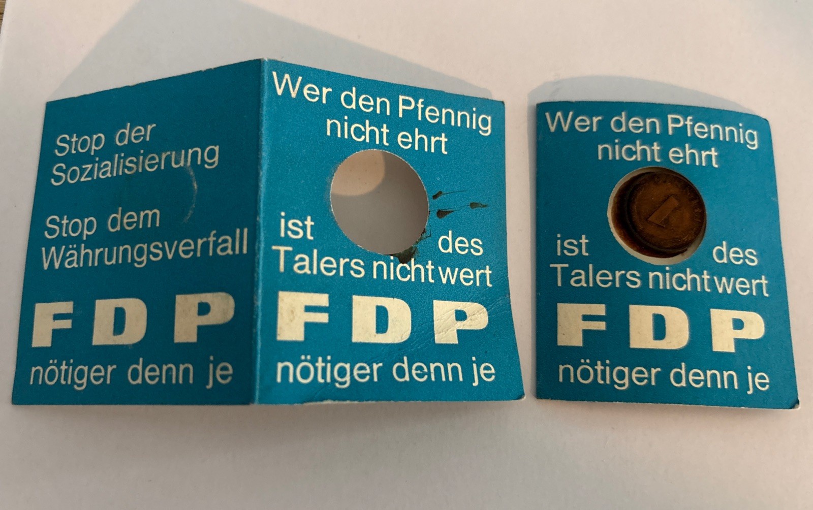 FDP West German Political Souvenirs. Stop Socialization. With Penny Coin.