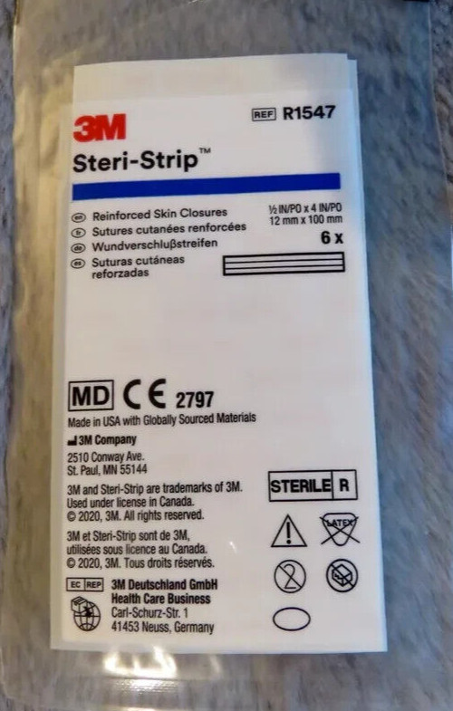 3M Steri-Strip Skin Closures R1547 - 1/2" x 4" - 30 Pack of 6 Strips, 180 Total