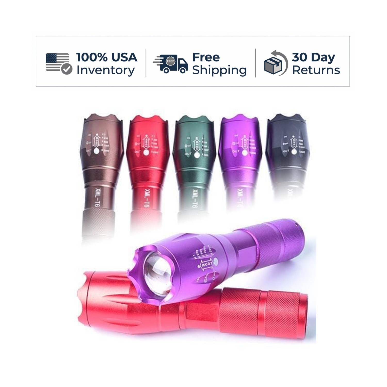 Grab-N-Go Zoomable Focusing Flashlight Red 5 Modes LED Pocket Light