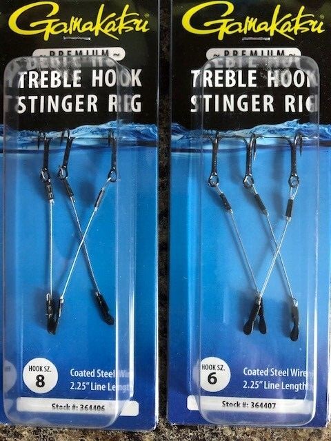 2- Gamakatsu Treble Hook Stinger Rigs-3-Rigs per pack {1-364406-#8 - 1-364407-#6