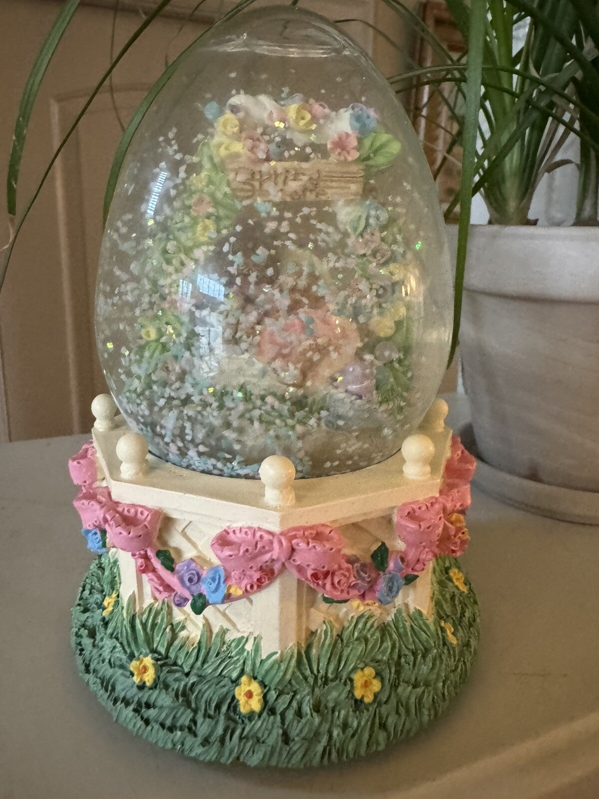 Easter Bunny Egg Water Globe Musical Playing Easter Parade 6" Decoration in Box