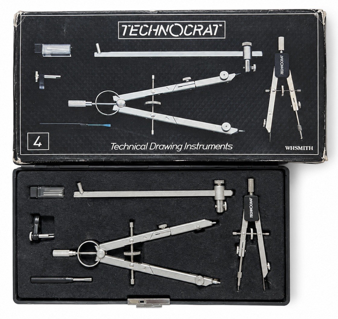 TECHNOCRAT Drawing Surveying Instruments Set No.4 in Original Box. Compass etc