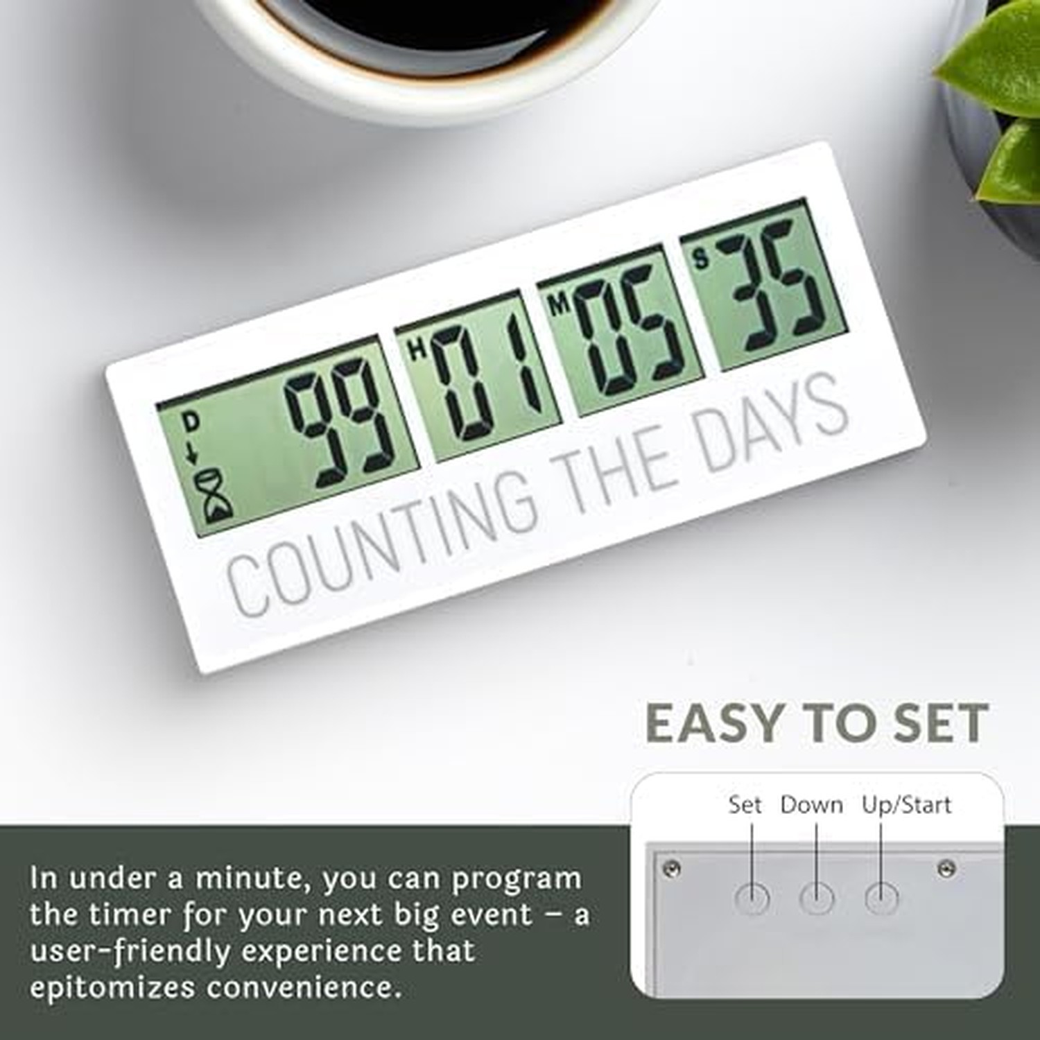 Counting the Days Countdown Clock - Up to 999 Days LCD Digital Timer - Easy t...