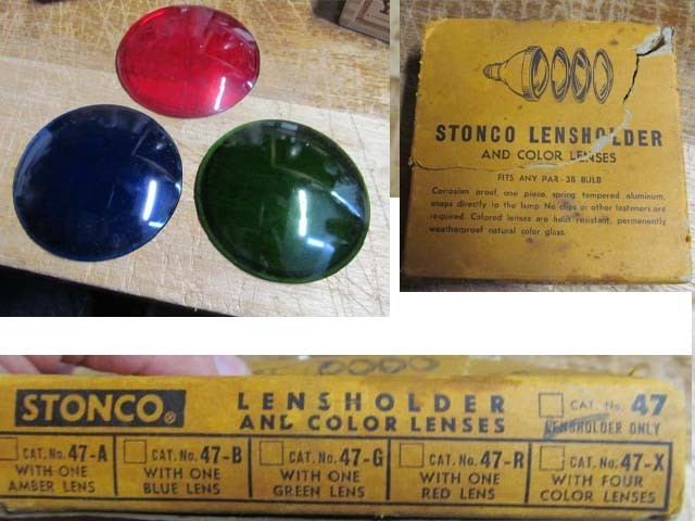Vintage Stonco Glass Lenses Colored 5" Red Blue Green Spotlights Floodlights