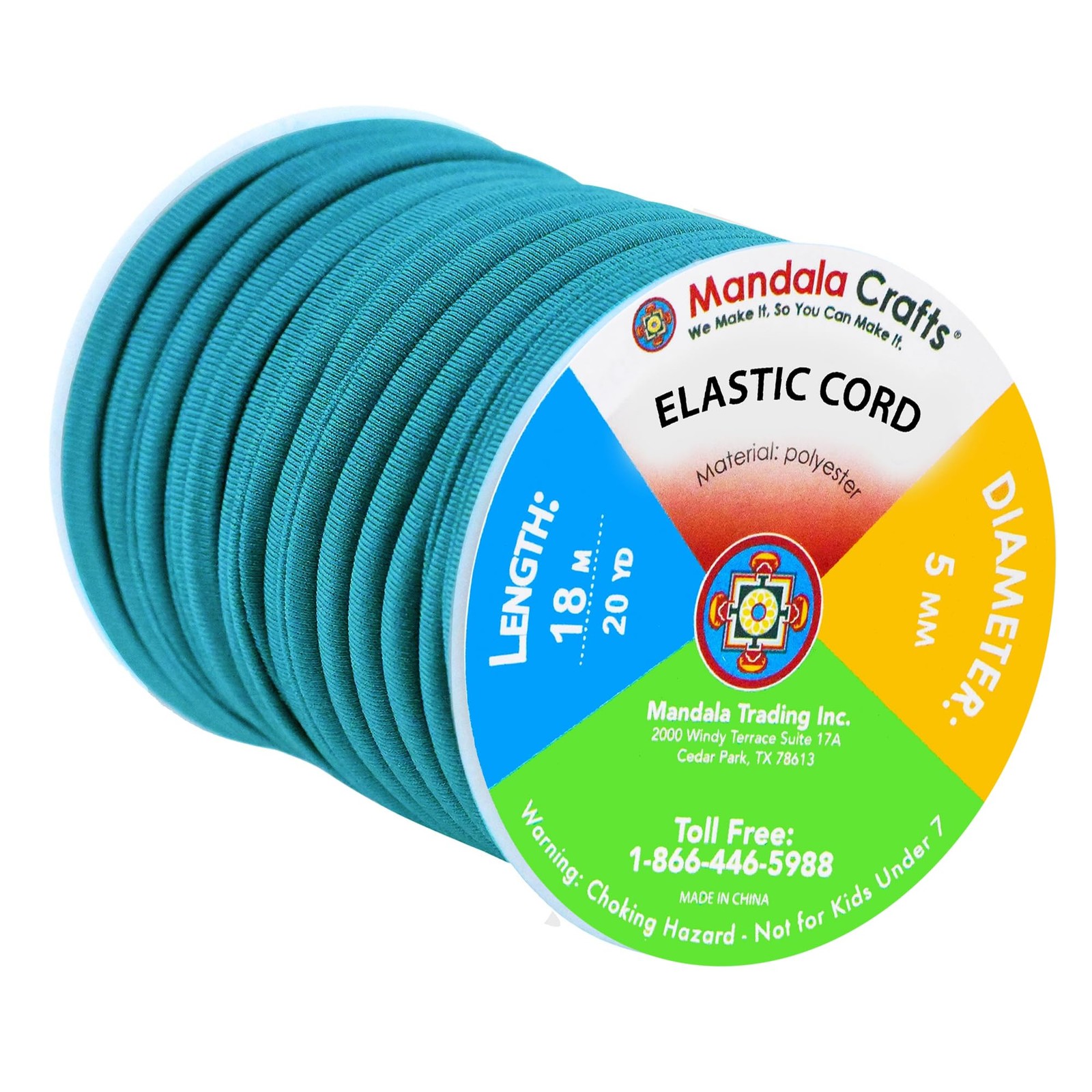 Mandala Crafts Teal Soft Elastic Cord – 20 Yards 5mm Flat Nylon Fabric Spande...