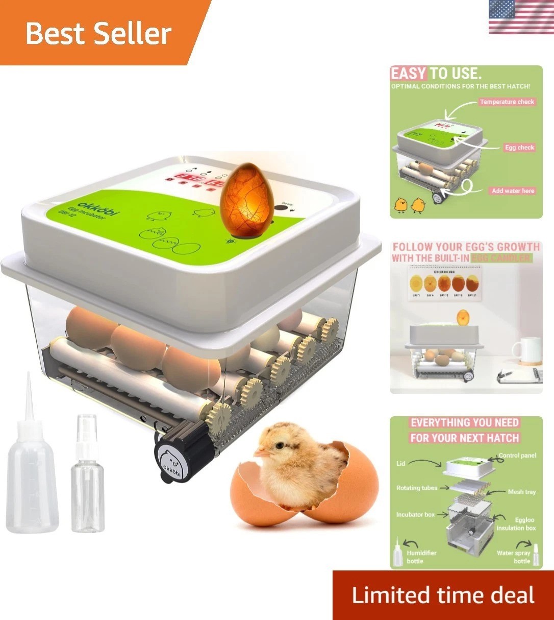 OBI-12 Automatic Egg Incubator - Hatches Up to 36 Eggs with Digital Controls